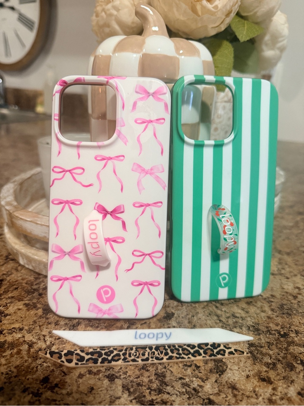 (2) Loopy Cases - Pink Bow and Green Stripe iPhone 16 Pro Max